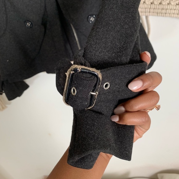 BCBG Charcoal Wool Ruffle Coat - Picture 7 of 8